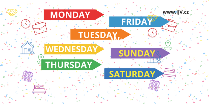 Pořadí dnů v týdnu v angličtině – Monday Tuesday Wednesday Thursday Friday Saturday Sunday